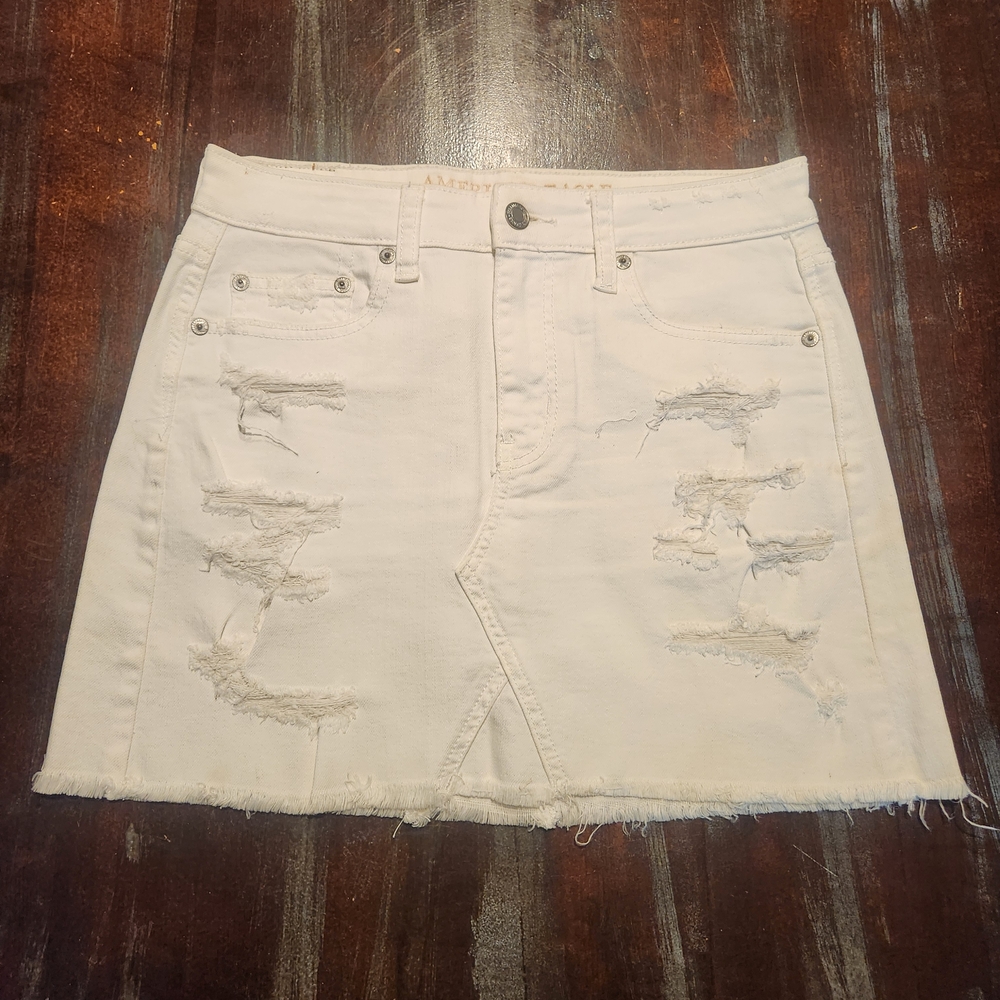 American Eagle Outfitters White Distressed Mini Skirt